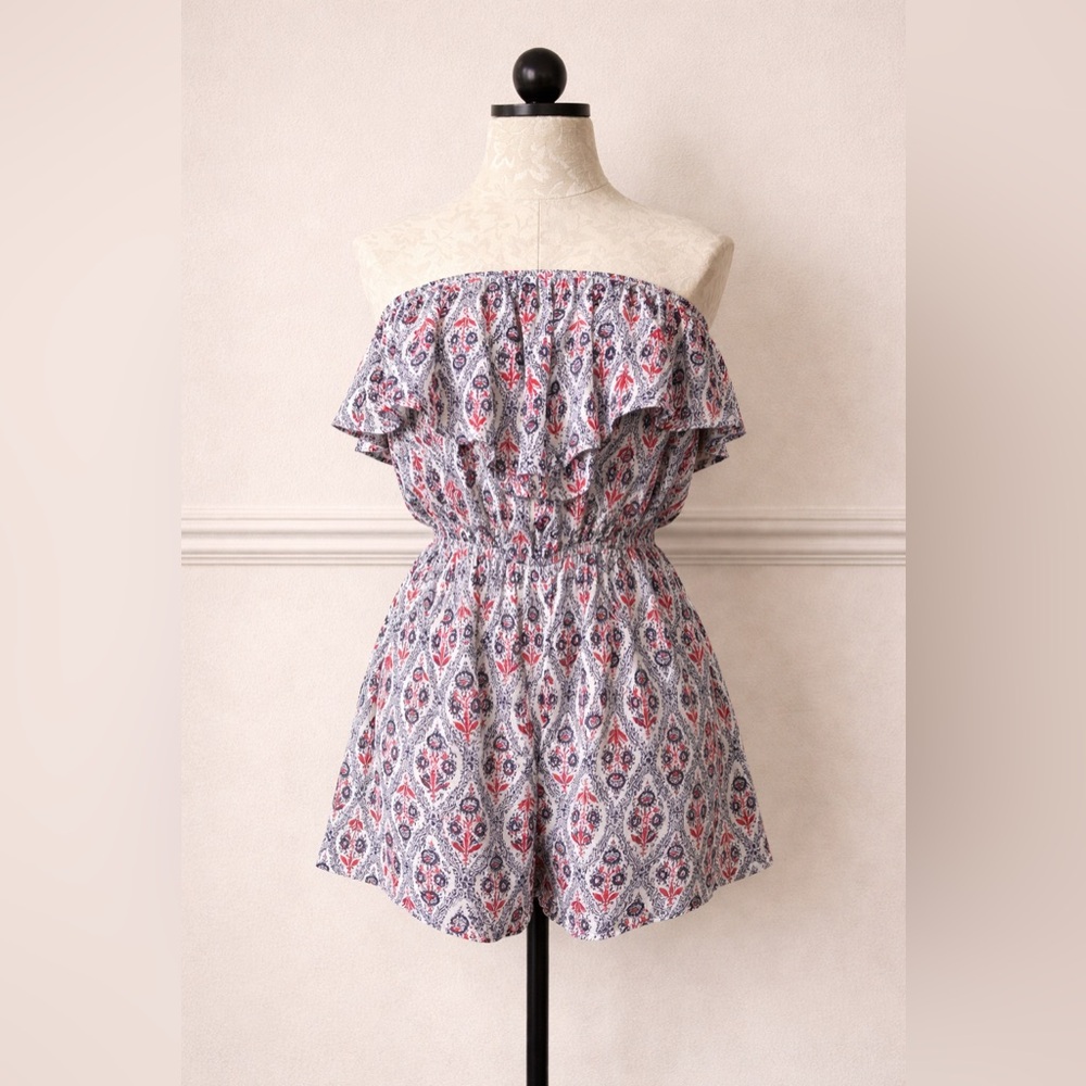 Strapless Floral Print Ruffle Romper - Picture 5 of 6
